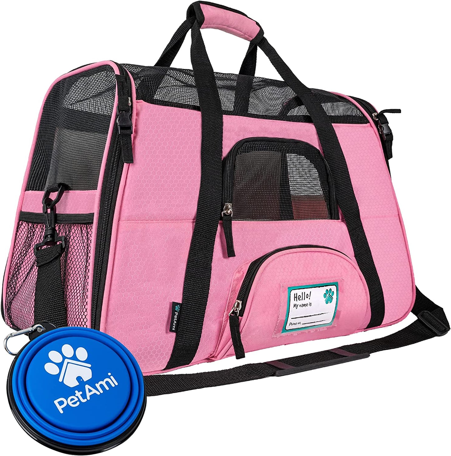 Airline Approved Pet Carrier for Cats & Small Dogs, Soft Sided TSA Travel Carrier Bag with Sherpa Bed, Breathable Mesh Ventilation, Collapsible Bowl, Fits under Seat, up to 18 Lbs, Large Pink